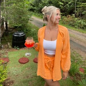 Gap Gauzy Short and Button Up Orange